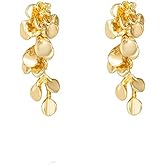 Gold Flower Dangle Earrings for Women Chunky Gold Floral Earrings Big Vintage Flower Statement Earring Floral Jewelry for Women