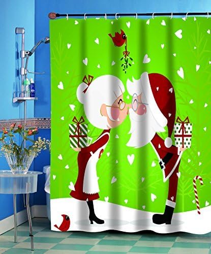 Carnation Homes Kissing Santa Christmas Fabric Shower Curtain 70 X 72