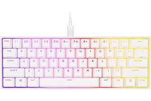 Corsair K65 RGB MINI 60% Mechanical Wired Gaming Keyboard – Cherry MX Speed Switches – PBT Double-Shot Keycaps – iCUE Compatible – QWERTY NA – White