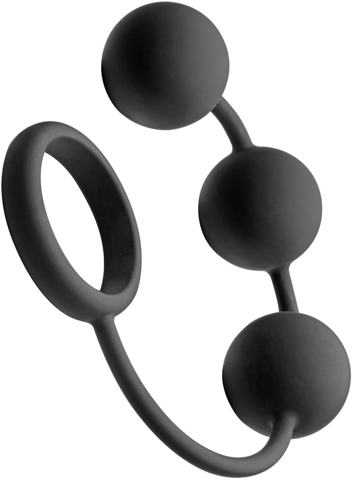 Tom of Finland Black Silicone Cock Ring with 3 Weighted Balls, U