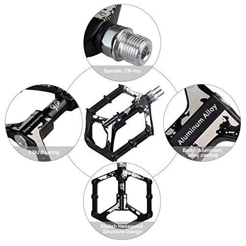 LYCAON Bicycle Pedals Aluminum Alloy Casting Body 2DU Bearing Lightweight Road Mountain Bike Pedals for MTB BMX (Black) - Thumbnail 3