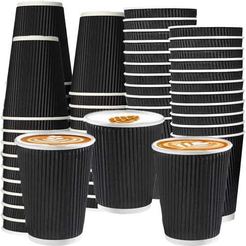 50 Sets Of 12 oz. Black Disposable Coffee Cups - Triple Wall Insulated ...