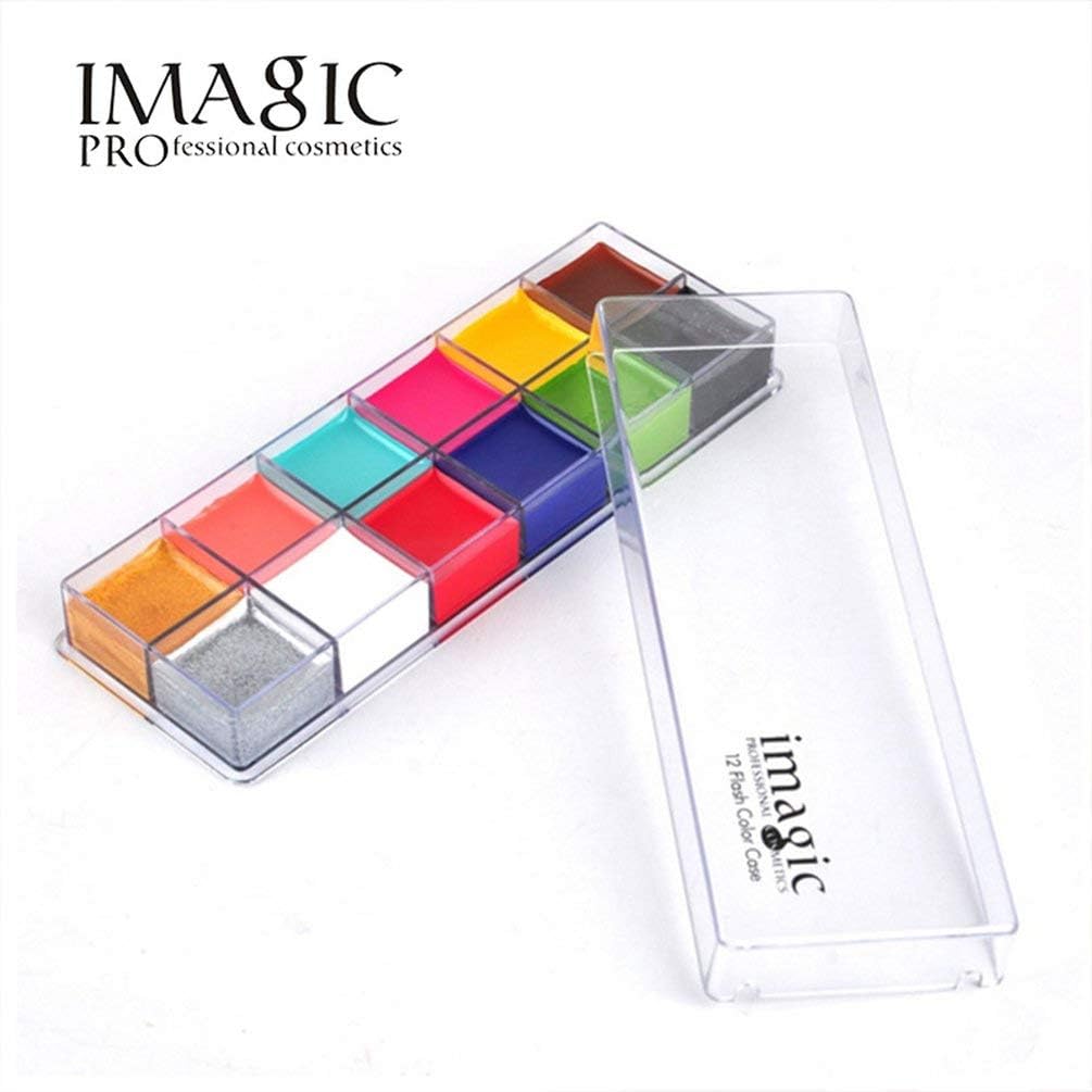 Deniseonuk Professional Face Paint Washable Body Tattoo Makeup Painting Set 12 Colors Imagic Flash Face Painting Palette for Kids Adults