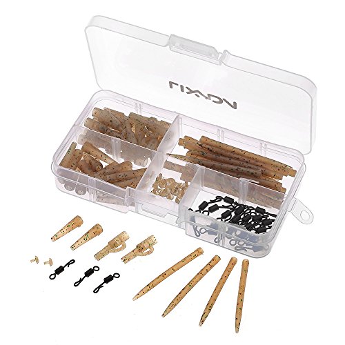 Lixada 100pcs Terminal Karpfen Fischen Tackle Sicherheits-Blei-Clips mit Pins Tail Gummi-Rohre Anti Tangle Ärmel Quick Change