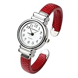 Top Plaza Kids Girls Casual Chic Simple Arabic Numeral Bangle Cuff Bracelet Analog Quartz Watch for Small Wrist,5.5 Inches,Red