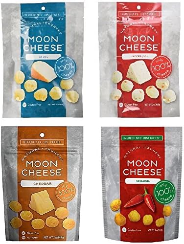 Moon Cheese, Pack of Four, Assortment (Cheddar, Gouda, Pepperjack, Sriracha), 100% Cheese and Gluten Free, 2 OZ Bags