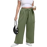 OLRIK Plus Size Sweatpants for Women Wide Leg Cargo Pants with Drawstring Baggy Lounge Joggers 2025 Fall Moss Green-2X