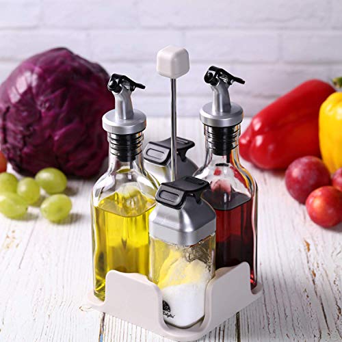 Premium Olive Oil and Vinegar Dispenser Set with Salt and Pepper Table