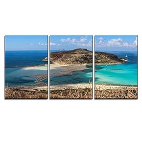 3 Piece Canvas Wall Art - Exotic Beaches - Gramvousa Island Balos Lagoon, Crete, Greece - Modern Home Art Stretched and Framed Ready to Hang - 16"x24"x3 Panels