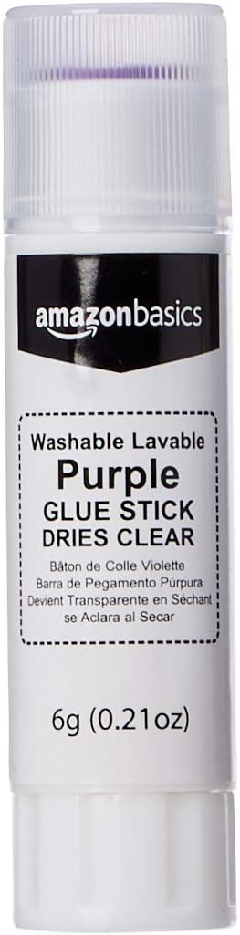 Basics Purple Washable School Glue Sticks, Dries Clear, 0.21 oz Stick, 4-Pack : Office Products