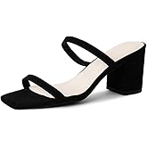 J. Adams Stormi Heeled Sandals Women Dressy Summer Flat Mules- Square Toe Double Band Low Block Heel Sandals - Chunky Sandals for Women - Summer Sandals, Womens Dress Sandals, Women's Heeled Sandals,