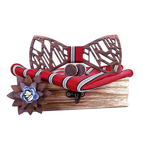Hongxin Classic Pre-Tied Bow Tie Formal Solid Tuxedo for Adults & Children, Wood Bow Tie Mens Wooden Bow Ties Party Business Butterfly Cravat Party Ties (F) - Thumbnail 6