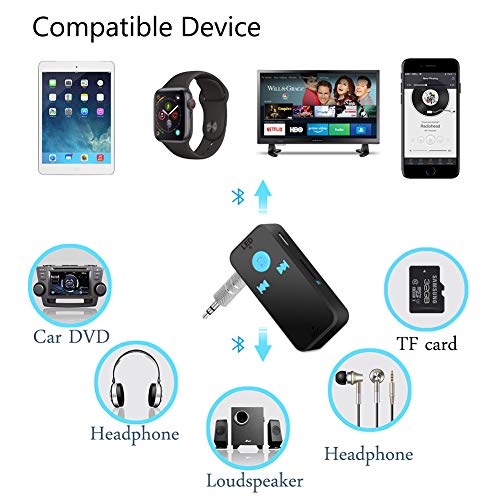 Bluetooth Receiver, Wireless Bluetooth Car Aux Receiver Headphones 3.5mm Jack Adapter with TF Card Slot, Portable Hands-Free Audio Car Kits Stereo System