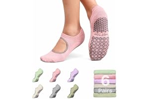 YOTTOY Pilates Socks for Women(6 Pairs)–Breathable, Grip-Enhanced Non-Slip Yoga Socks, Durable & Perfect for Home Workouts