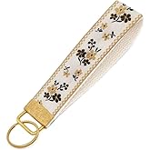 BattleTim Floral Embroidered Fabric Keychain Wristlet Key Fob Keychain Car Key Chain Holder Handmade Wristband for Women