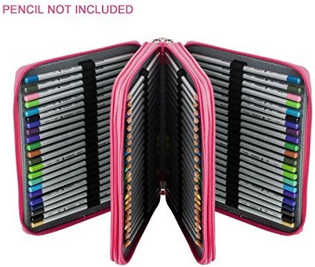 Pencil Case,120 Slots Zipped 3 layers PU Waterproof Pencil Bag Large Capacity Pouch Stationary Case Macro Pens Makeup Cosmetic Case Holder, Pink
