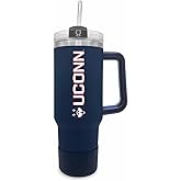 Campus Colors College & University 40 oz Travel Tumbler With Handle - Dual Option Lid With Straw - Vacuum Insulated Stainless Steel (UCONN Huskies - Navy)