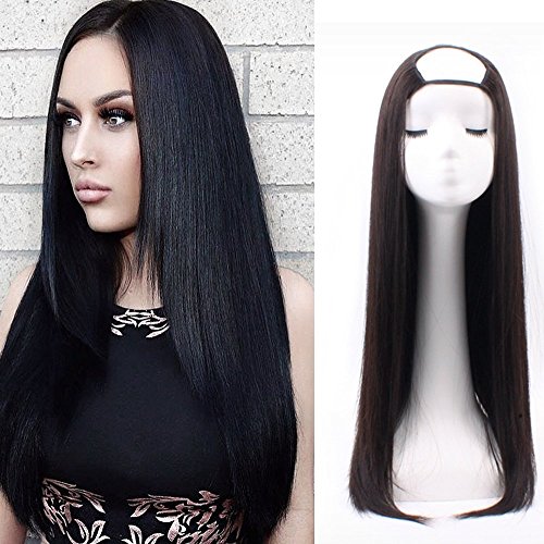 Full Shine 22 U Part Wig Human Hair Straight Color 1b Off Black