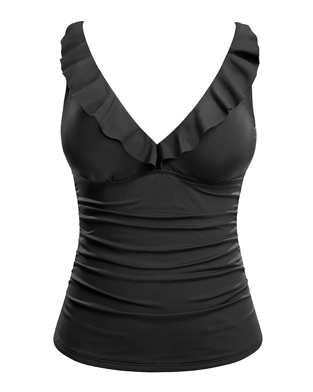 Photo 1 of Women's Underwire Tankini Top Only - Tummy Control Bathing Suit Top Ruffle Swimsuit 2025 Black L