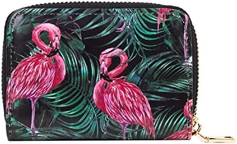 Fancy Women Card Case Floral Design Card Holder Printed Credit Card Wallets for Girls (Flamingo)