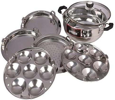 G Looks Induction Compatible Stainless Steel Sandwich Base Multi Purpose Kadai with Glass Lid and 5 Plates, 27 cm, Silver