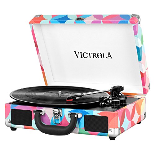Victrola Vintage 3-Speed Bluetooth Suitcase Turntable with Speakers, Geo Print