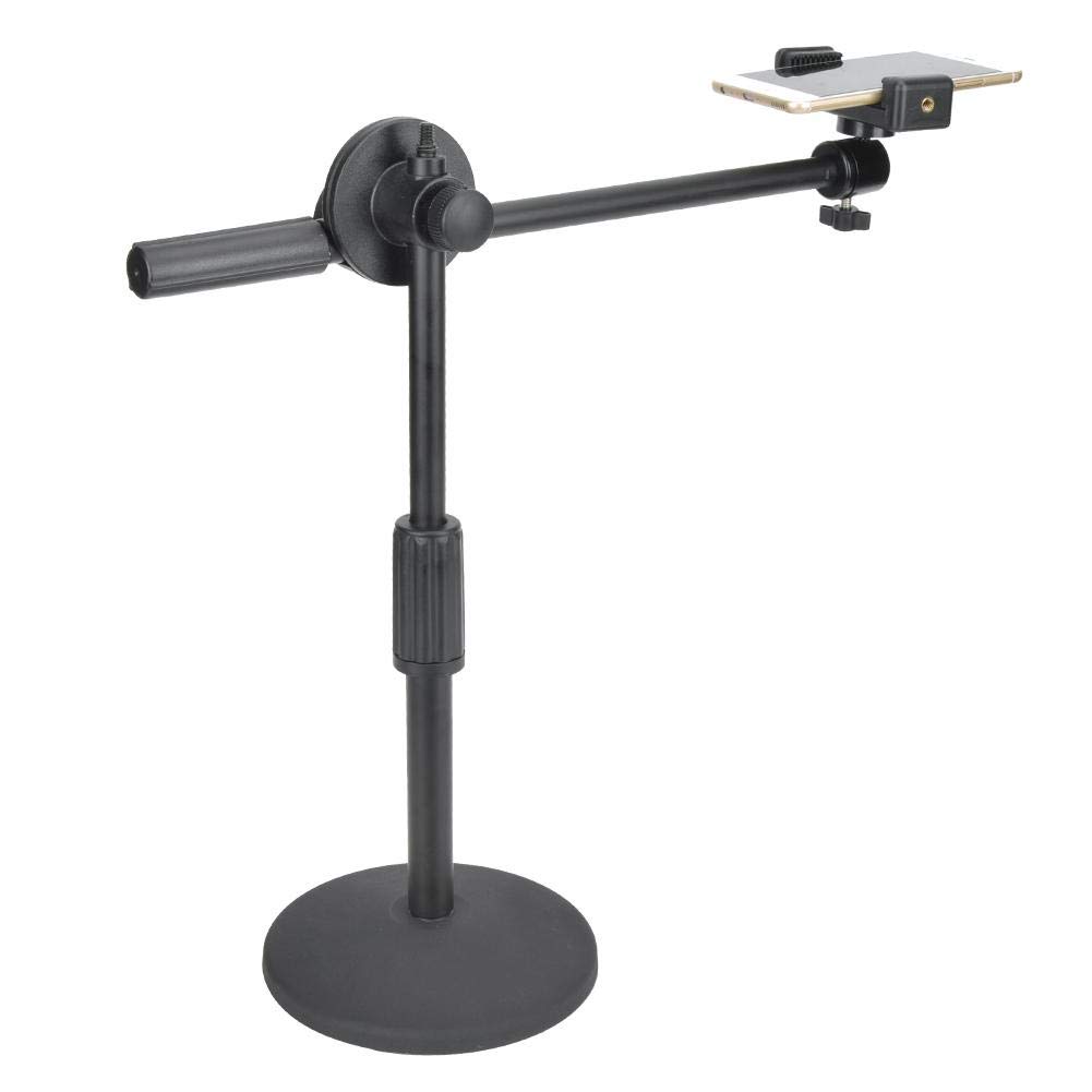 Topiky Phone Photography Video Bracket Stand 360° Rotating Foldable Arm Overhead Low Angle Photo Shooting Live Recording Desktop Mount Stick Holder Extension Rod with 5.3-10cm Phone Clip