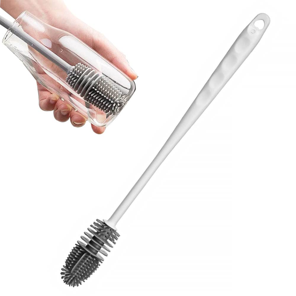 Baby Bottle Brush,Long Handle Soft Silicone Teat Brush for Cleaning Bottles Cups All Containers(White)