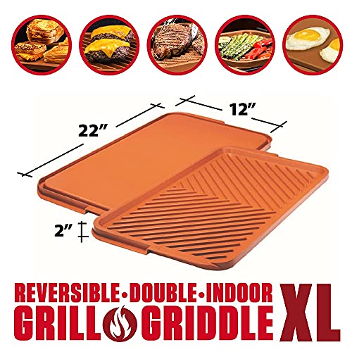 Gotham Steel Nonstick Double Grill Griddle Pan, Brown Reversible with