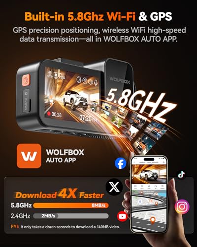 WOLFBOX X5 Duo 4K + 2.5K Dash Cam for Cars, Dual Front and Rear Dashcam with STARVIS 2 Night Vision, Anti-Shake Car Dash Camera, 5.8GHz WiFi GPS, Voice Control, Parking Mode, 64GB Card Included