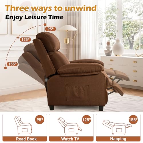 Korser Recliner Chair, Living Room Chairs for Adults, Padded Deep Seat Reading Chair with Side Pockets, Small Recliners for Small Spaces, Lounge Chair for Living Room, Bedroom, and RV (Linen)