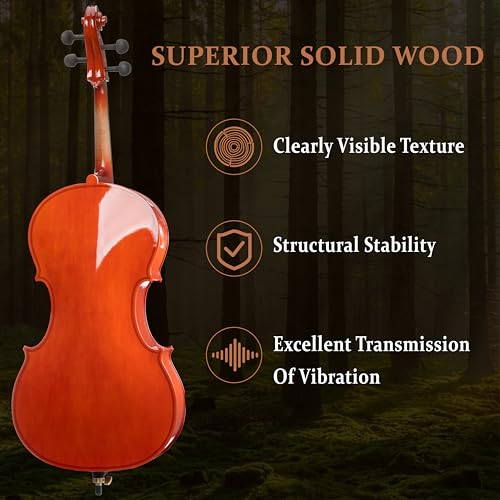 Cecilio 4/4 Full Size Cello, Beginner Cello 4/4, Acoustic Cello Set with Portable Bag, Bow, Rosin, Stand, String Musical Instruments for School Orchestras, Performances