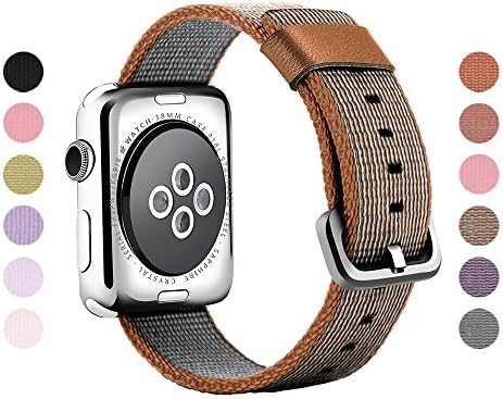 Gonyou Nylon Watch Band Woven Replacement Strap with Classic Square Metal Buckle for Apple Watch iWatch Series 1 / 2 Sport &amp; Edition (Nylon Brown Stripe38)