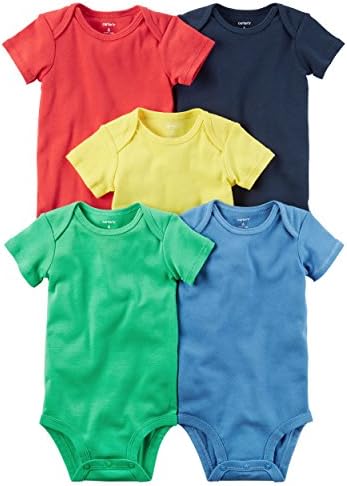 William Carter Baby Boys' 5 Pack Colored Bodysuits (Baby) Solid Colors Mix, 3 Months