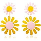 ONLYJUMP 60s 70s Daisy Earrings for Women Exaggerated Acrylic Large Flower Earrings Bohemian Boho Earring Layered Flower Petals Earrings