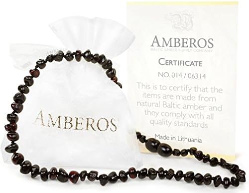 Amber Teething Necklace - for Babies (Unisex). Amberos Directly From Lithuania Certified Baltic Amber Baby Teething Necklace Highest Quality Guaranteed Anti Inflammatory, Drooling & Teething Pain.