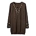 BOBIBI Women's Lace Up Front V Neck Long Sleeve Knit Pullover Sweater Mini Dress Top