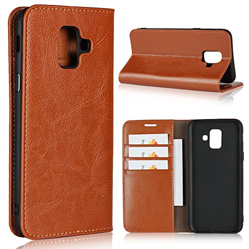 Samsung Galaxy A6 2018 Wallet Case, Jaorty Premium Leather Folio Flip Case Cover Book Design with Kickstand Feature with Card Slots/Cash Compartment for Samsung Galaxy A6 2018 - Khaki