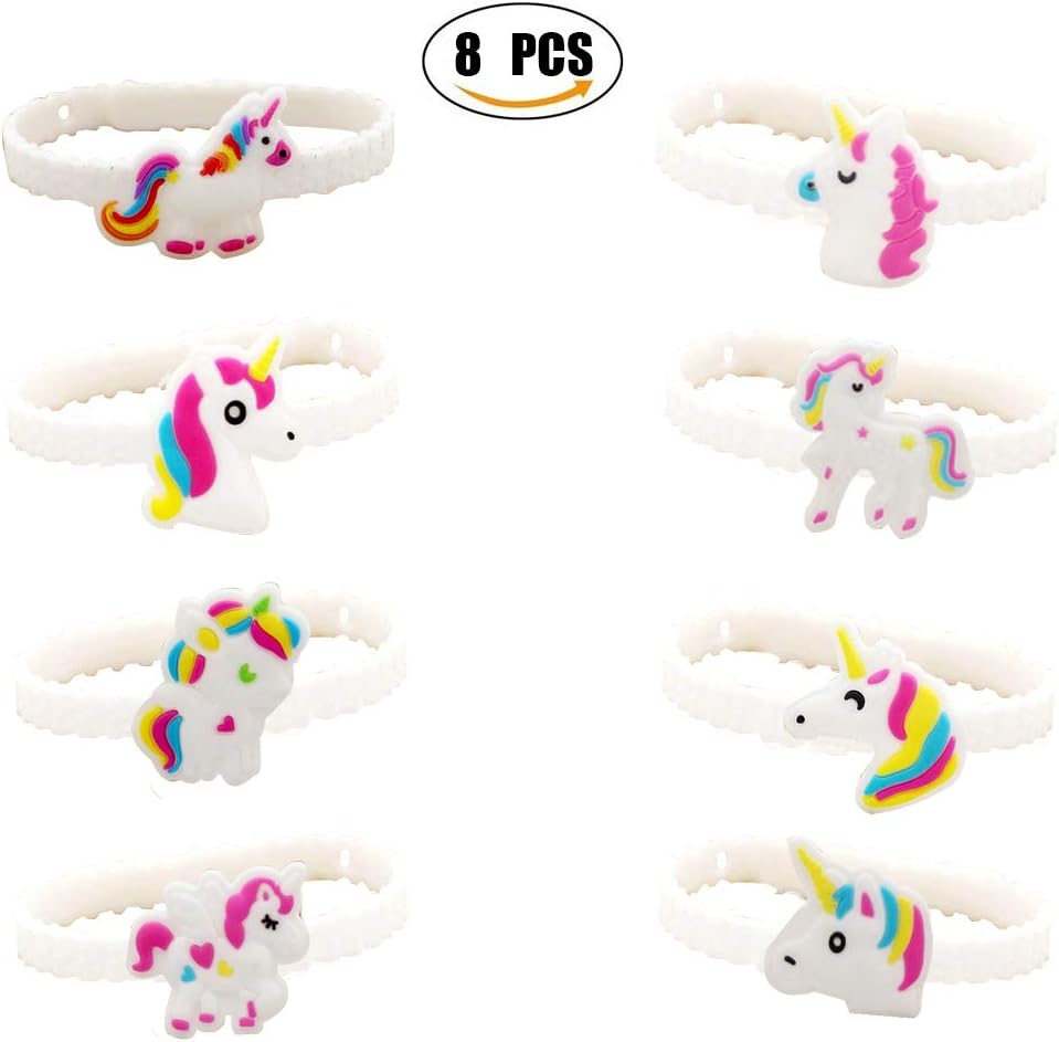 AIUIN Unicorn Bracelets Wristband Rubber Pendant Necklace Bracelet Toys for Kids Giveaways Birthday Party Bags Pack Fillers Gifts School Class Rewards (8 Pcs Unicorn Bracelet)