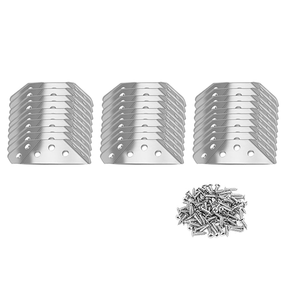 Corner Connector, Stainless Steel Furniture Corner Brackets for Wood, Triangle Support Frame Angle Fastener Connector for Shelf Cabinet Table Chair Desk (30 Corner Bracket with 180 Screws)