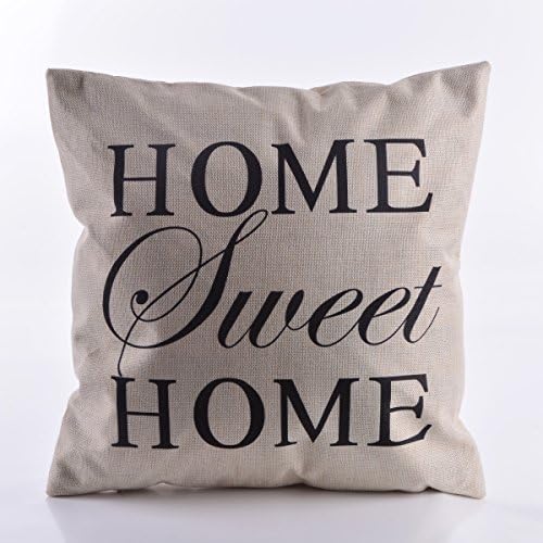 DECORLUTION Black Letter Home Sweet Home Letter Pattern Pillow Case for Home Sofa Couch Decorative 18-Inch-by-18-Inch Durable Burlap Square Throw Pillow Case Cushion Cover,Beige