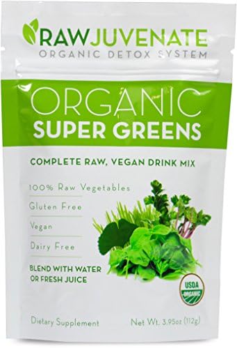 Raw Green Organics - RawJuvenate - Organic Super Greens - Complete Raw, Vegan Drink Mix - 3.95 oz. (112 Grams)