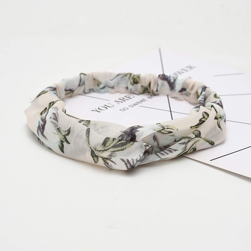 KAEHA SUN-083-05 Headbands Elastic Turban Head Wrap Style Decorative Scarf Hair Accessories for Women, Lily Flower, White