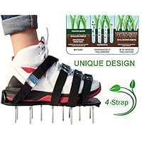 LONGHUI Technology 1 Pair Lawn Garden Grass Aerator Aerating Sandals Shoes 4 Straps Sharp Spike Shoes for Aerating Lawn or Yard