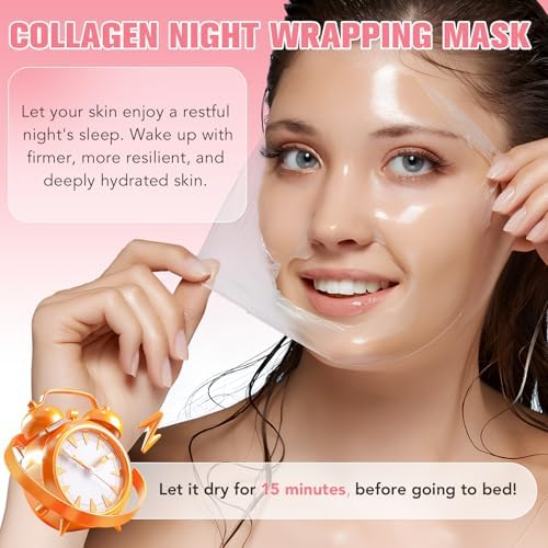 Collagen Night Wrapping Mask, Maschera al Collagene Viso Coreana Maschera Viso Peel Off per Migliorare L'elasticità Della Pelle, Idratare, Levigare eRassodare Durante la Notte