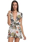 Choies Women's Multicolor Sexy Summer V Front Leaf Print Cap Sleeve Romper Playsuit