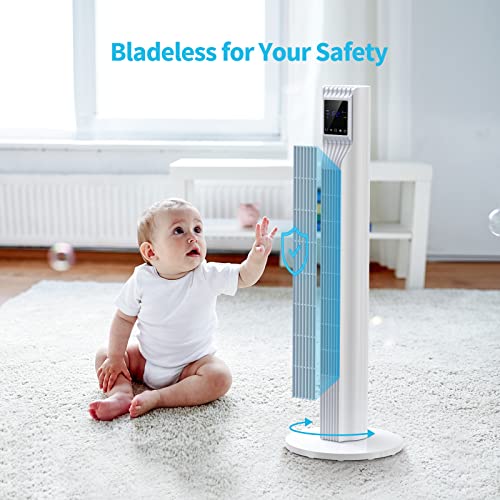 Tower Fan - Oscillating Tower Fan with 3 Speeds & Modes, LED Quiet Fan with Remote Control, 36 Inch Bladeless Tower Fan, 7.5H Timer, Space-Saving Standing Fan, Portable Fan for Bedroom Home Office
