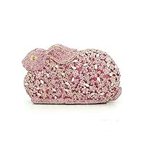 Techecho Clutch Purse Rabbit Shaped Rhinestone Dinner Bag Crystal Handmade Cosmetic Bag Frosted Handbag Party