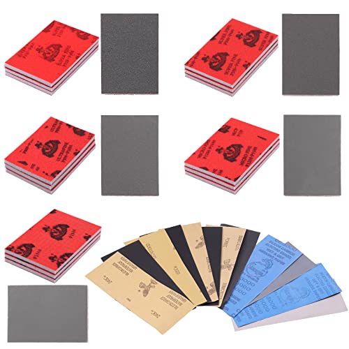 Keadic 32Pcs Sanding Sponges Sandpaper Assortment Set Includes 240-5000 Grit Sand Sponges Blocks Abrasive Wet Dry Sandpaper Sheets for Wood Coarse Fine Finishing, Washable and Reusable
