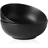 Kanwone Large Serving Bowls - 9.5 inch, 90oz Ceramic Salad Bowls, Fruit Bowls, Pasta, Soup Bowls, Set of 2, Serving Bowls for Entertaining, Microwave and Dishwasher Safe, Matte Black